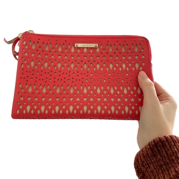 Stella & Dot Perforated Clutch Large 9x5.5 Double Sided Mirror Card Holder Pink - Picture 10 of 11